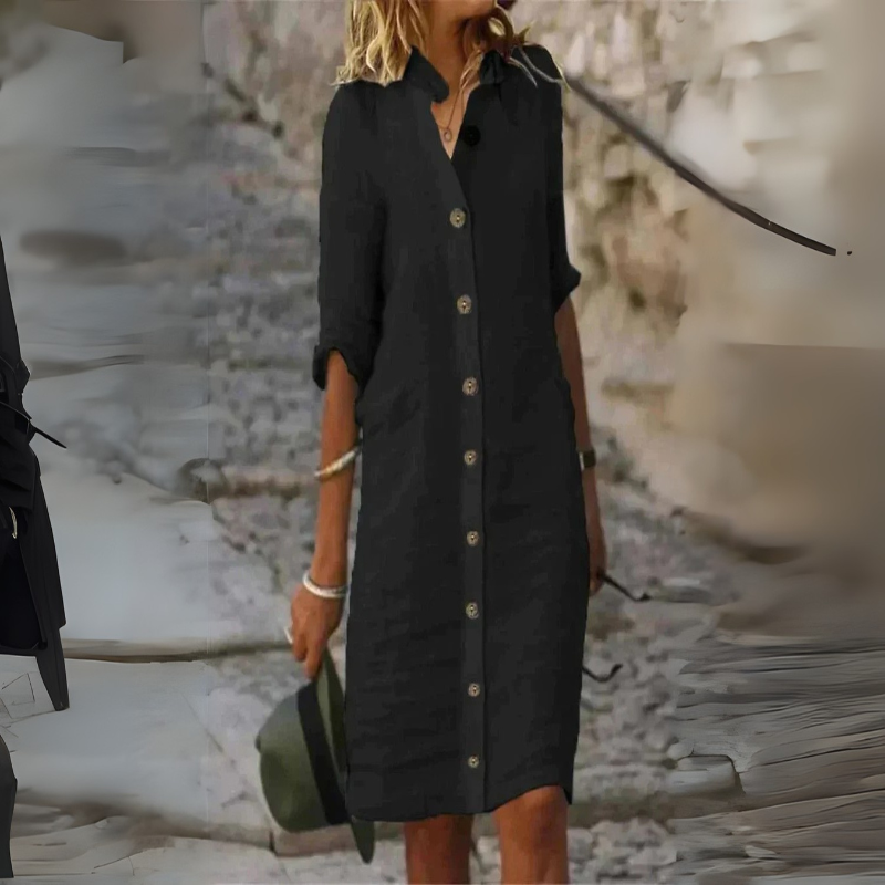 Yrsa | Damen Sommer Luftiges Hemdblusenkleid | Midi